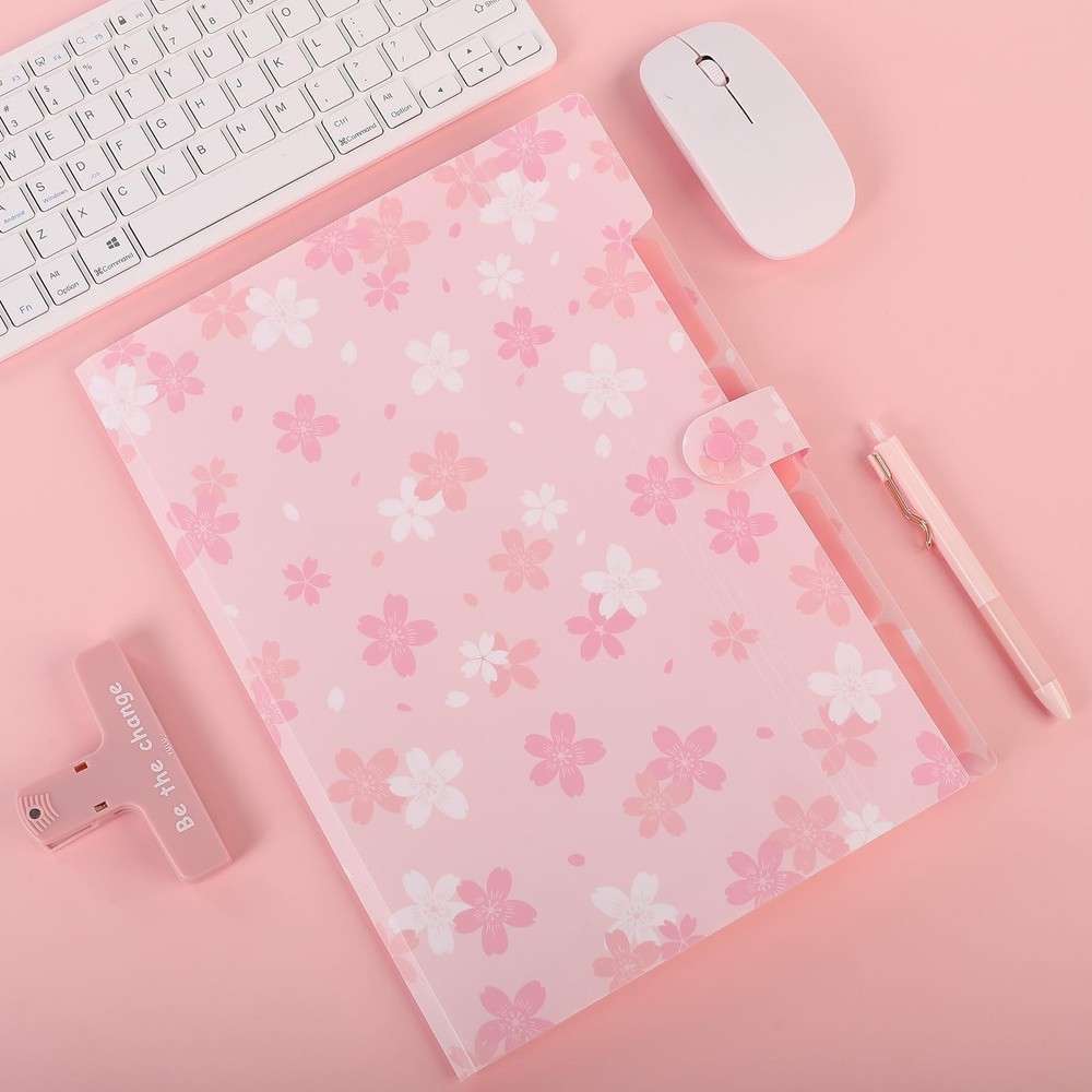 SKYDUE Pink Expanding File Folder with 5 Pockets, letter, A4, Sakura