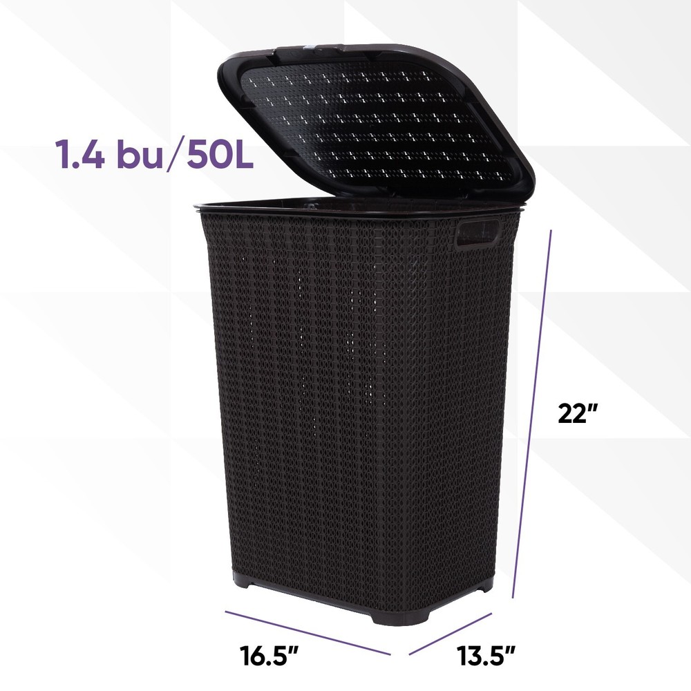 Plastic Laundry Hamper with Lid 50 Liter , Brown 3 Pack Knit Designed, Durable