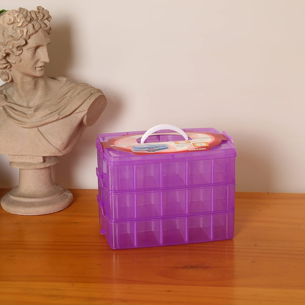 Stylish Purple Stackable Organizer for Crafts with Adjustable Compartment Sizes