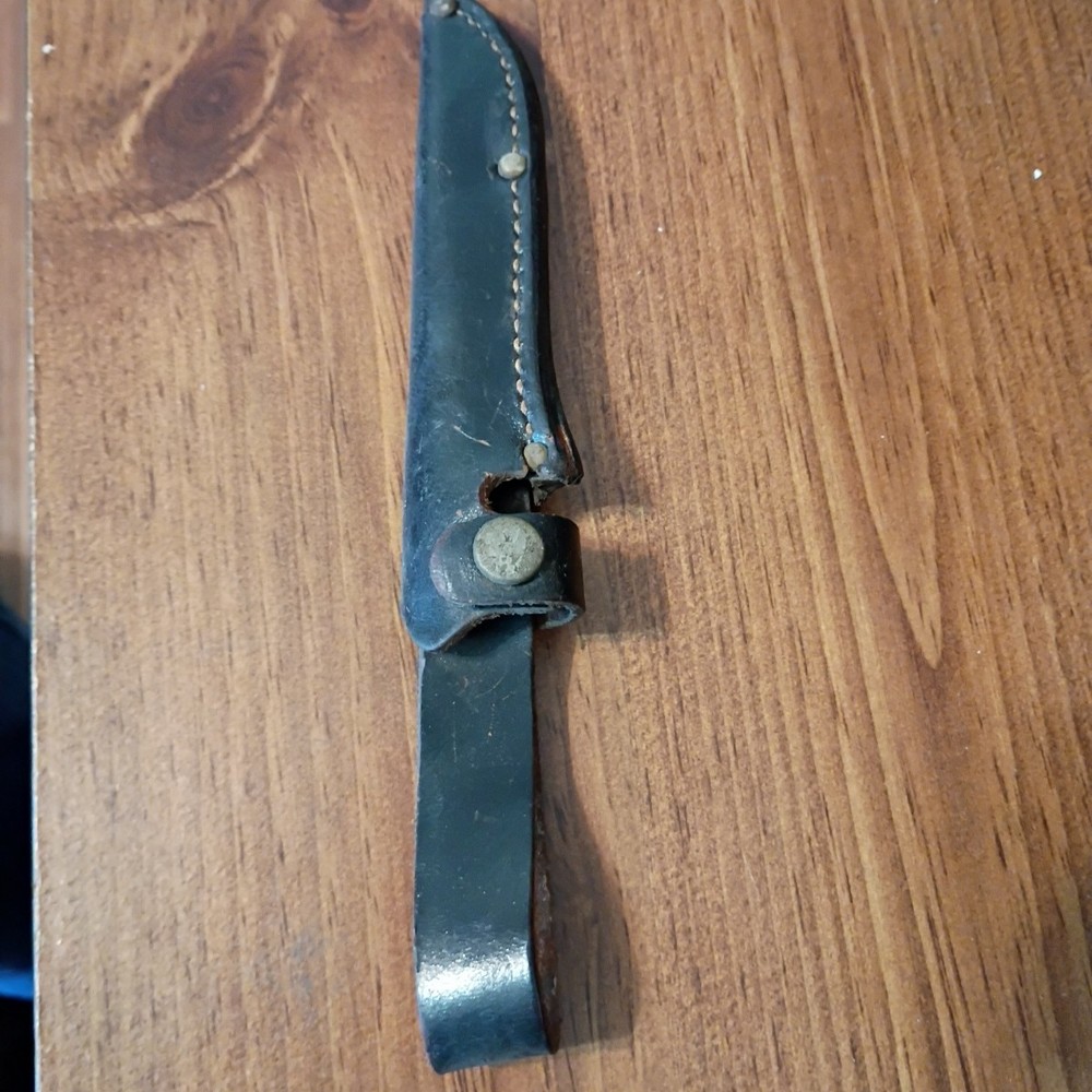 Vtg Leather Sheath For 4" Fixed Blade Knife W/ Belt Loop & Snap Closure