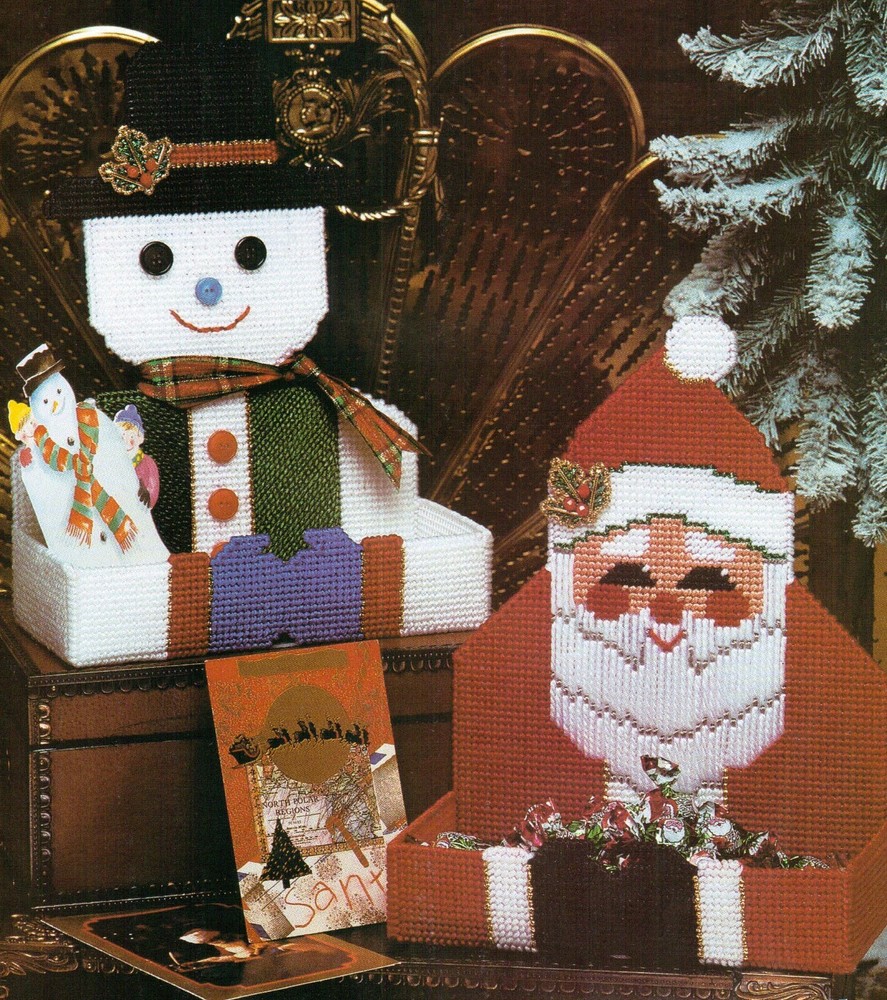 CHEERY HOLIDAY HUGGERS SANTA SNOWMAN CADDIES PLASTIC CANVAS PATTERN INSTRUCTIONS