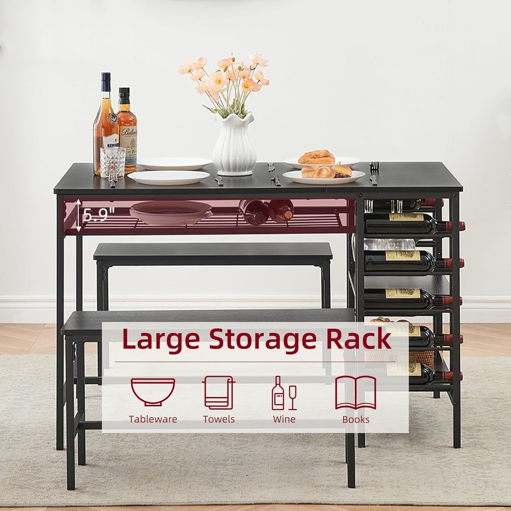 Dining Table Set 4 Kitchen Table Set 4 W/ 2 Benches 3 Piece Dining Room Table