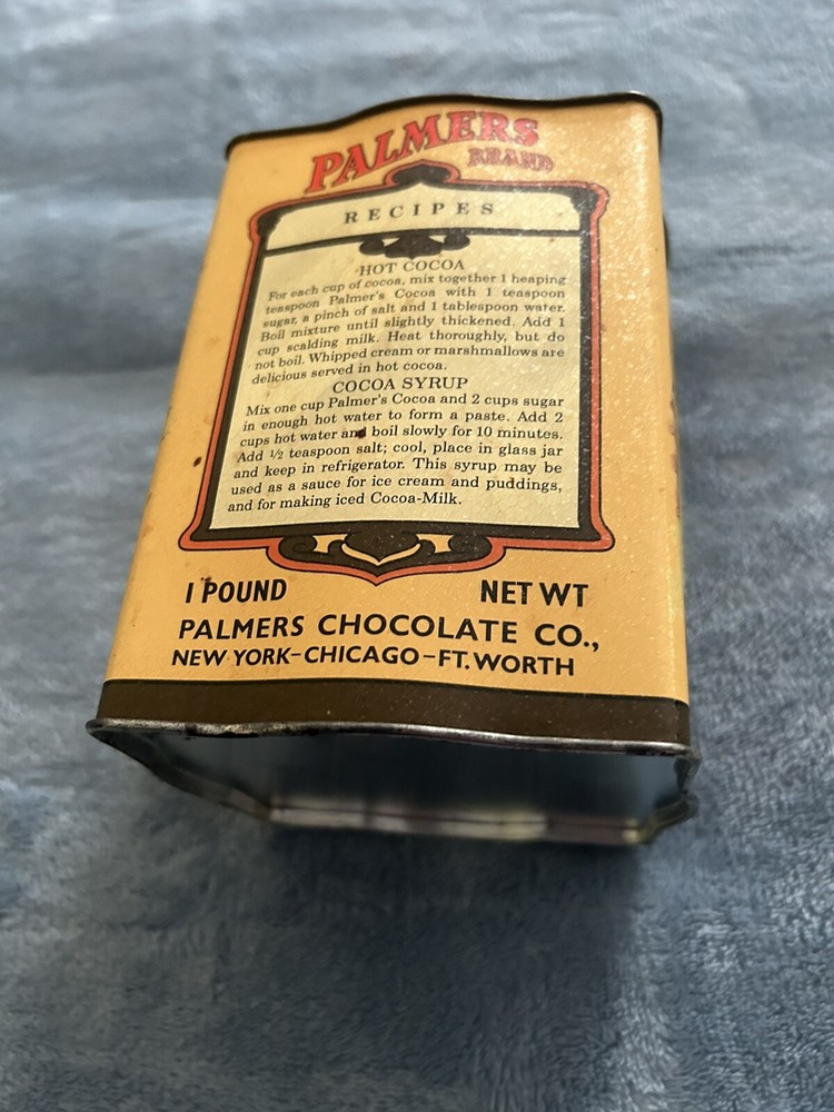 VINTAGE PALMERS BRAND BREAKFAST COCOA 1 POUND EMPTY TIN GOOD SHAPE
