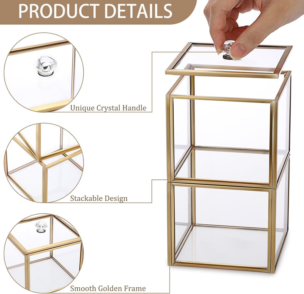 Glass Qtip Holder Dispenser with Lid 2-Tier Stackable Bathroom Containers Cotton