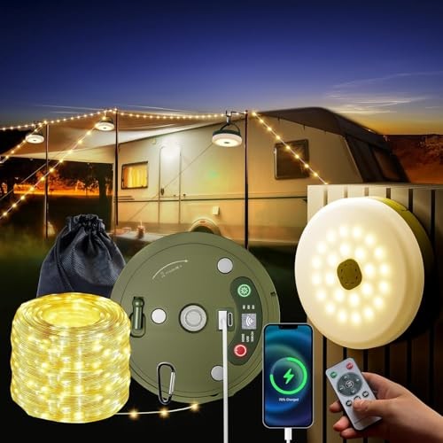 Upgraded Outdoor Retractable Camping Lights String, 33FT Camp String Yellow