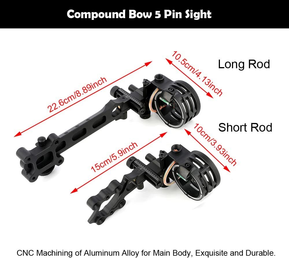 Compound Bow Sight 5 Pin Micro Adjustable Light Adaptor .019" Archery Hunt RH LH