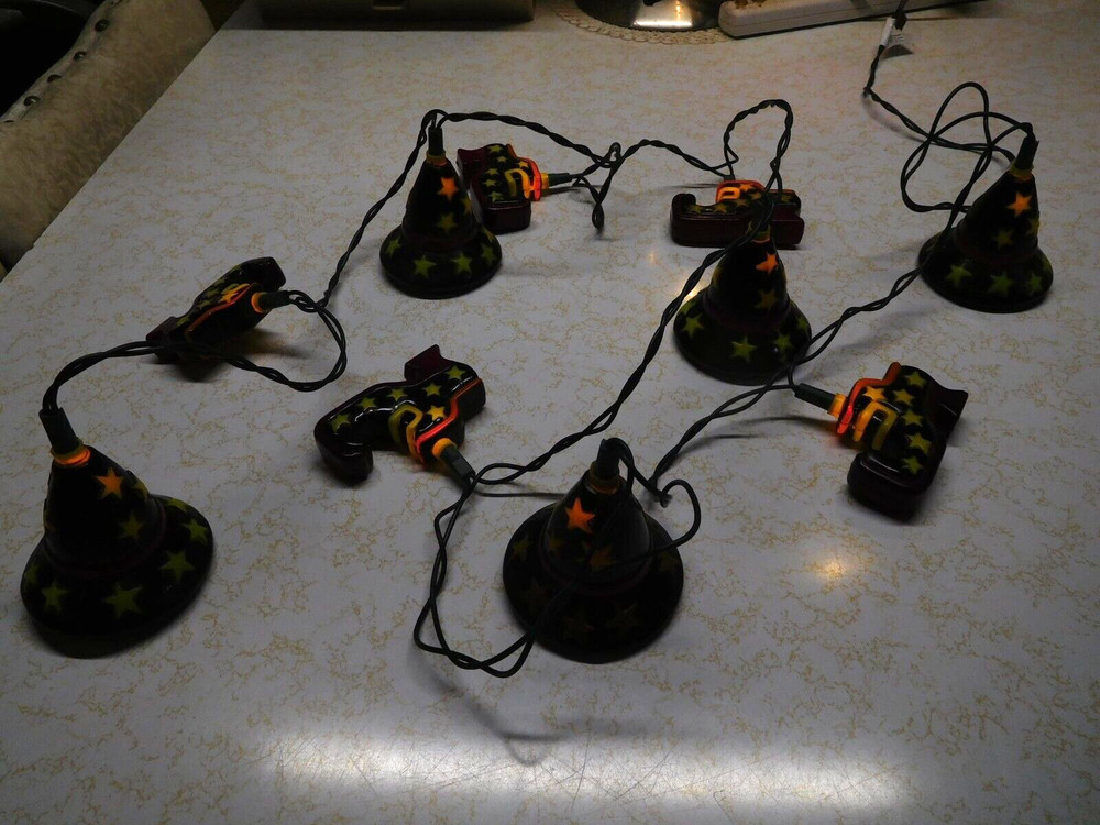 Intense 10 Wizard Hats & Shoes on Working Light String with Spare Bulbs