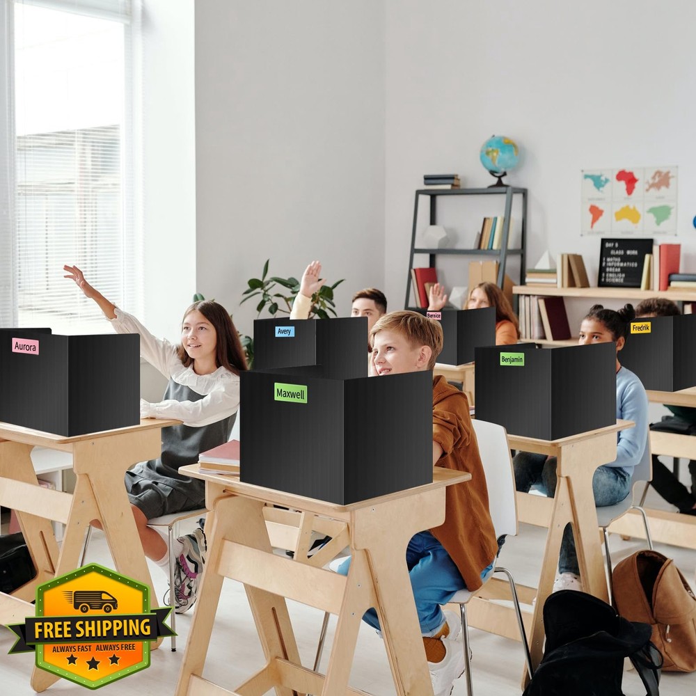 24 Pack Black Desk Dividers Privacy Shields for Students Study Board