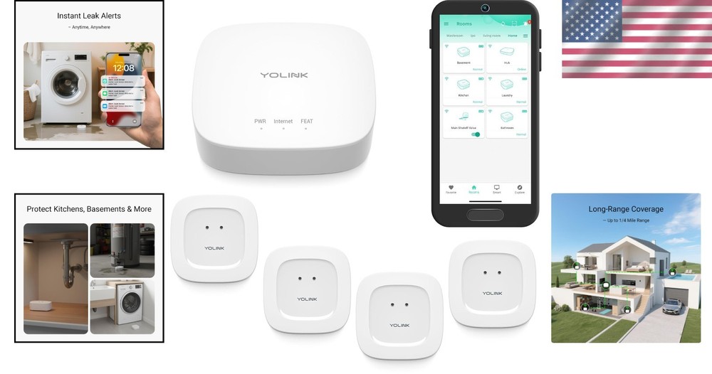 Wireless Water Leak Detection System, Hub Included