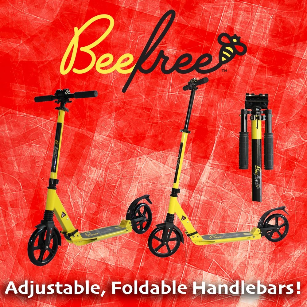 Adjustable Kick Scooter for Adults & Teens, Foldable, AntiShock, Yellow