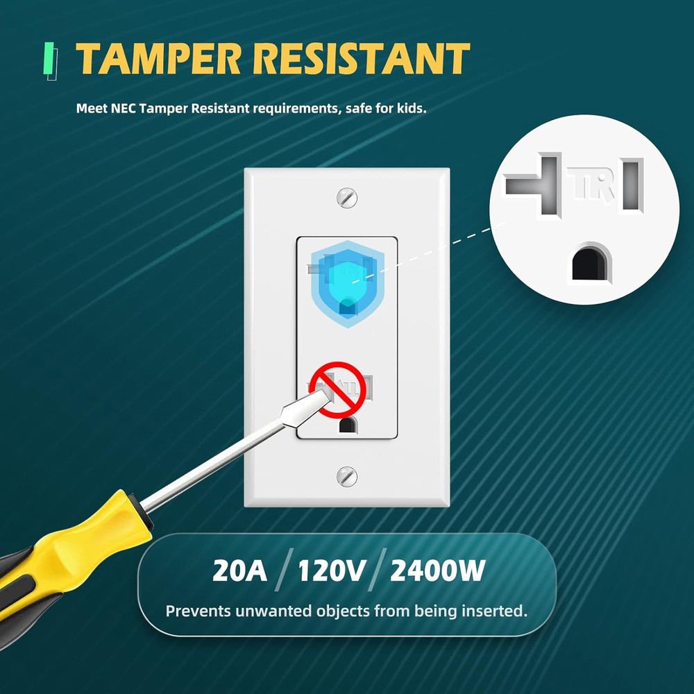 10Pack Decorator Receptacle Outlet, 20A Tamper-Resistant Electrical Wall Socket,