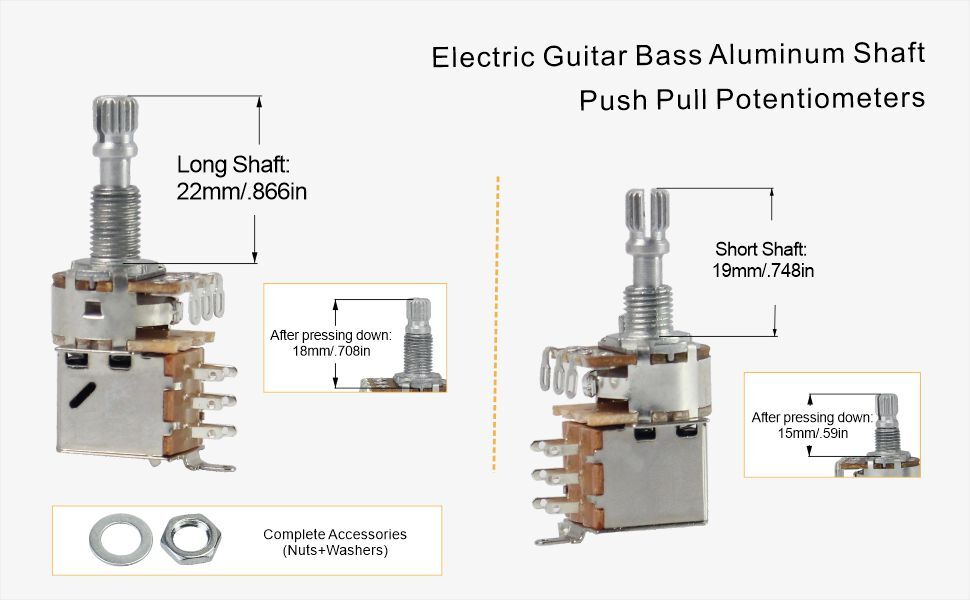 10pcs A500K Push Pull Potentiometer Pots Volume Tone Control Long Split Shaft