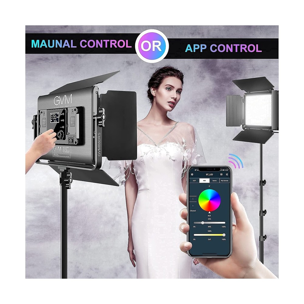 GVM RGB LED Video Light with Bluetooth Control, 60W Photography Studio Lighti...