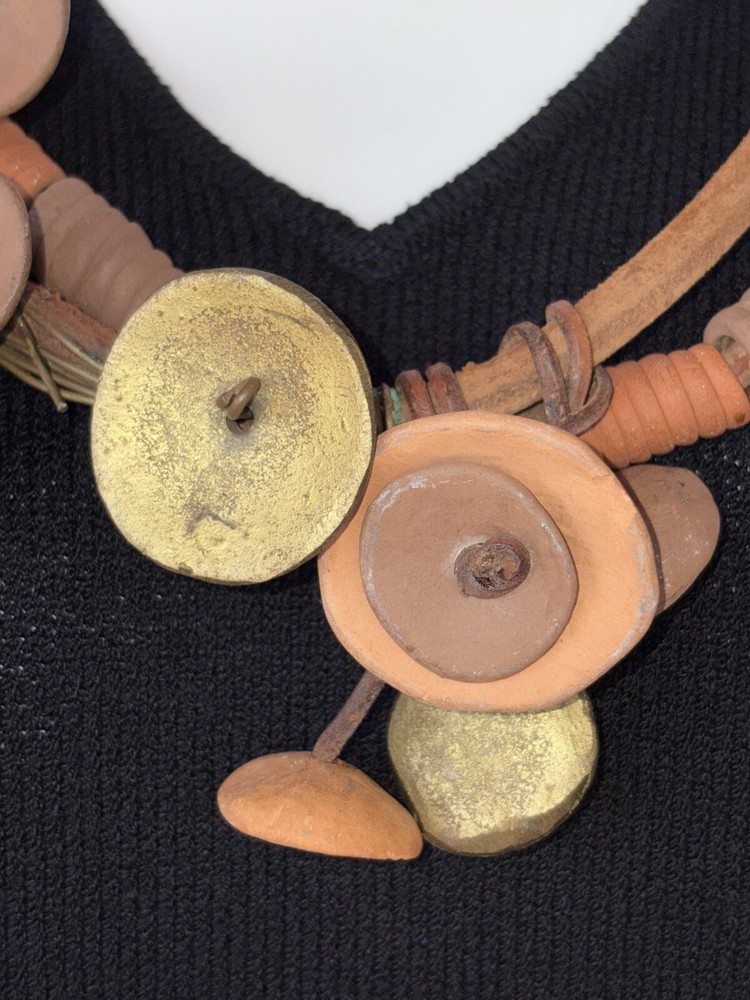 Unique Clay & Leather Pottery Necklace