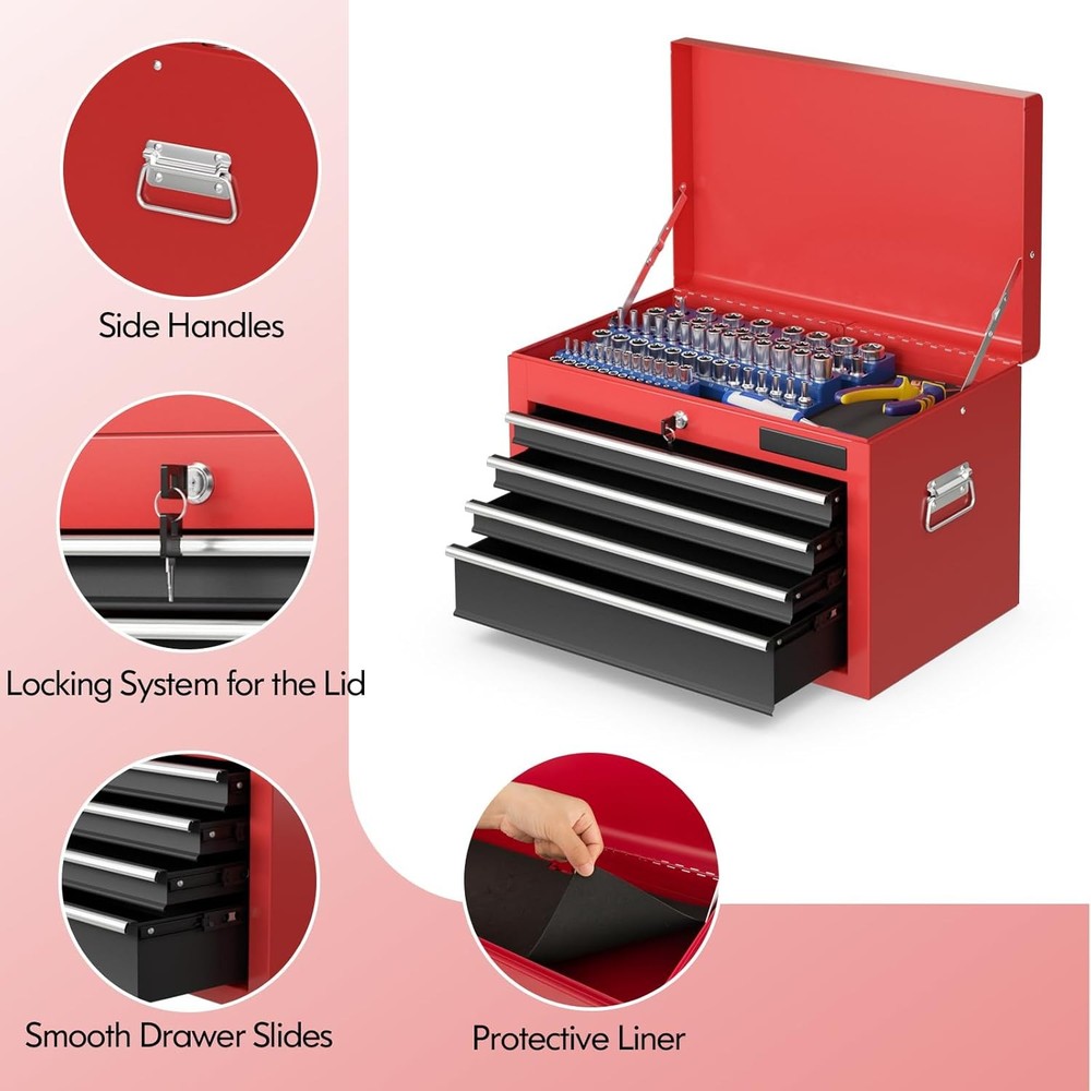 ERGOMASTER Rolling Tool Chest - Removable Top Box Large Bottom Cabinet with Cast