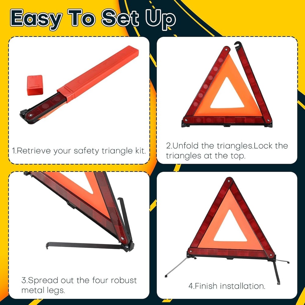Reflective Safety Triangle Kit | Emergency s with Storage Case Roadside Refle...
