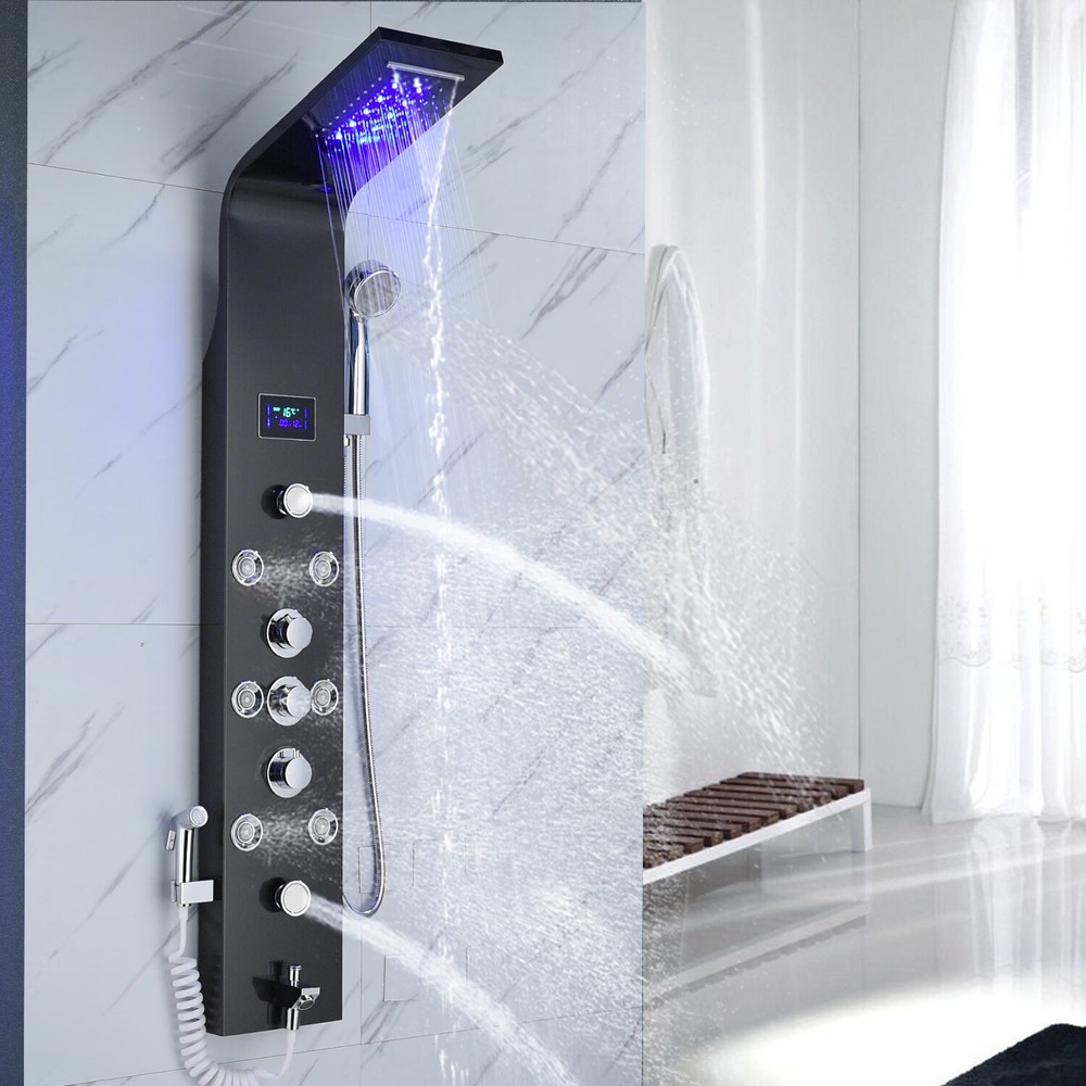 Stainless Steel Shower Panel Tower System Massage System with Body Jet LED Rain