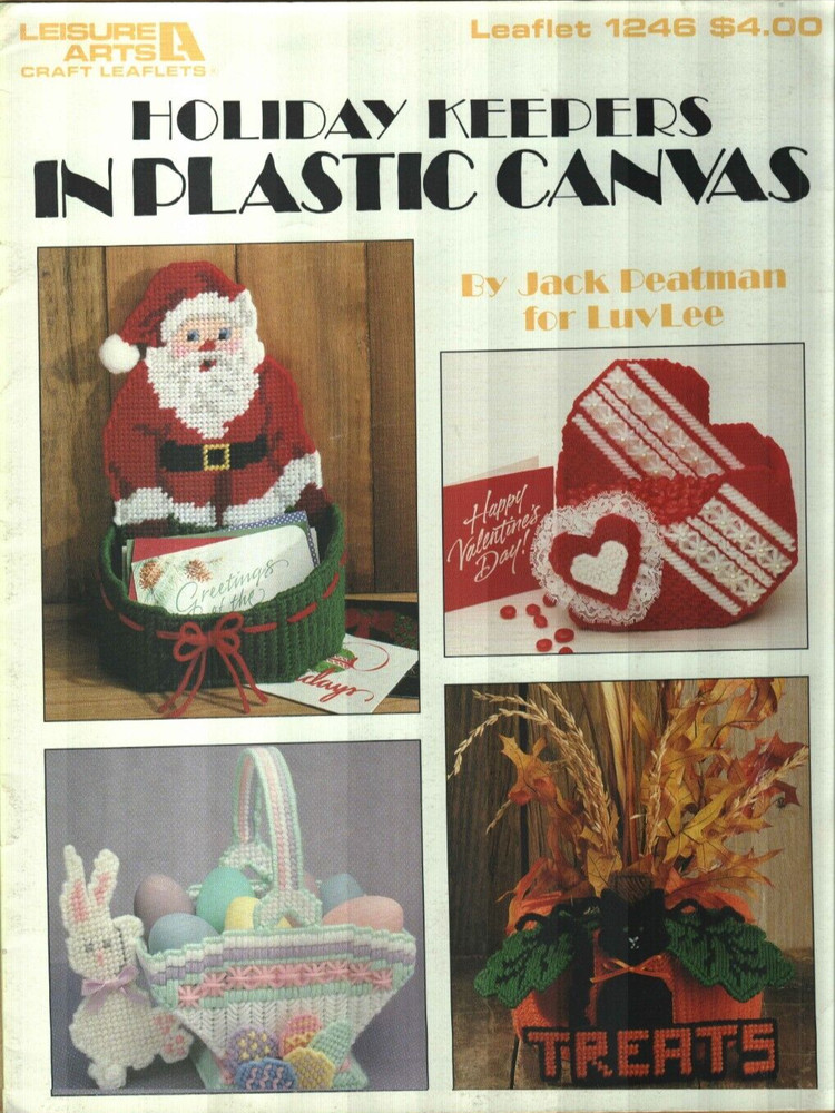 USED HOLIDAY KEEPERS EASTER BUNNY HEART CAT SANTA PLASTIC CANVAS PATTERN BOOK