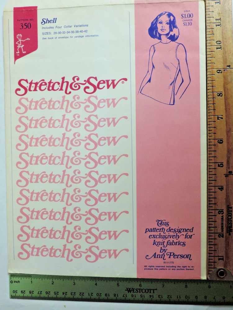 Vntg Stretch & Sew #313 Ladies Basic Shell 4 Collar Opt B: 28 - 42 Pattern FF UC
