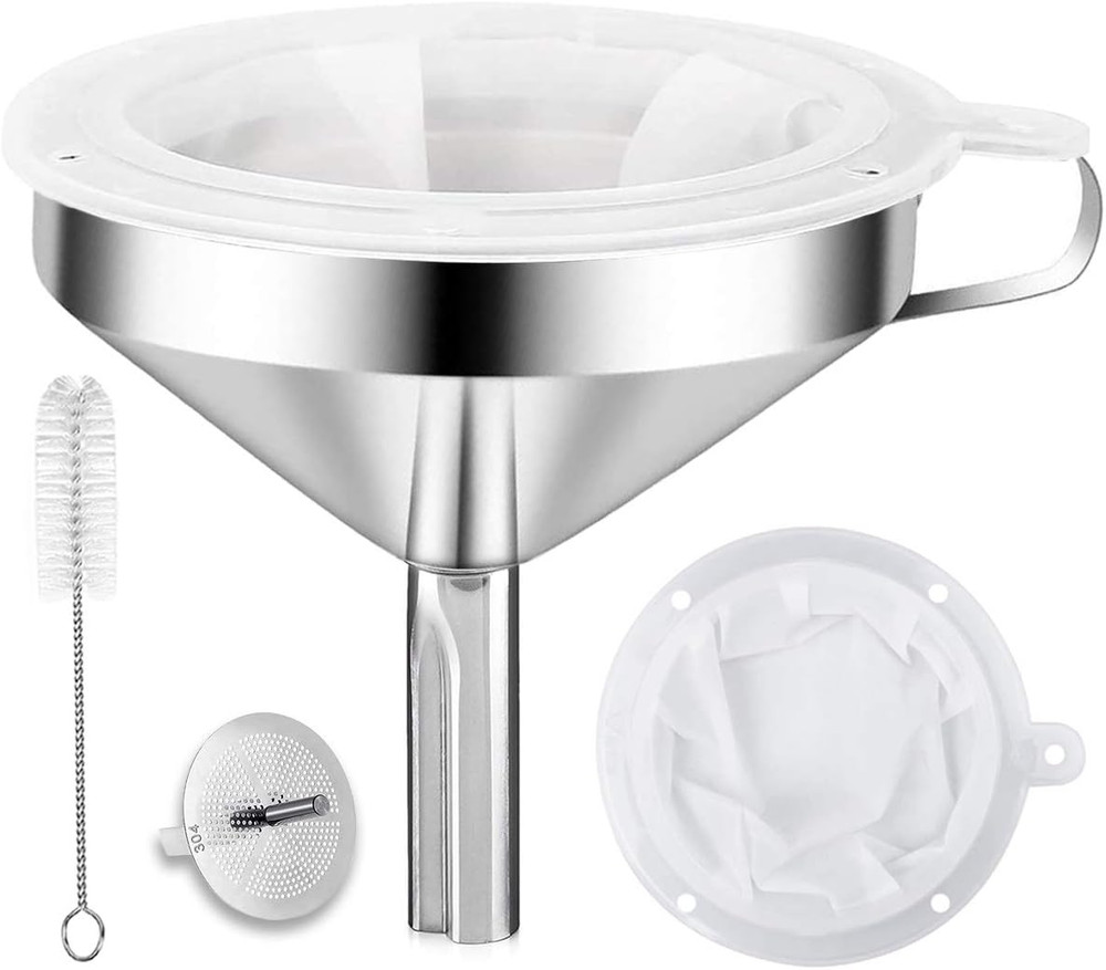 304 Stainless Steel Kitchen Funnel With Strainer 200 Mesh Filter Set
