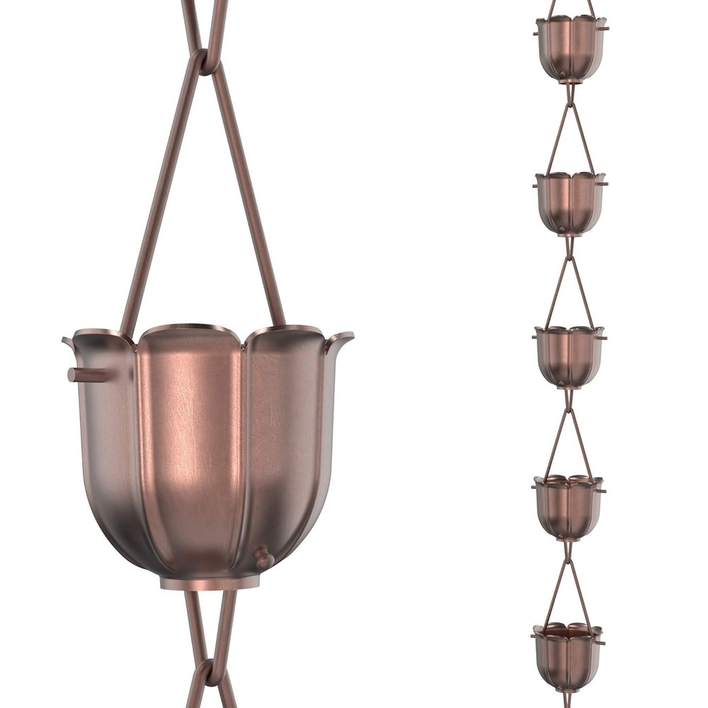 Rain Chains Direct - Flutes Rain Chain - 8.5 FT - Pure Solid Copper - Premium Ra