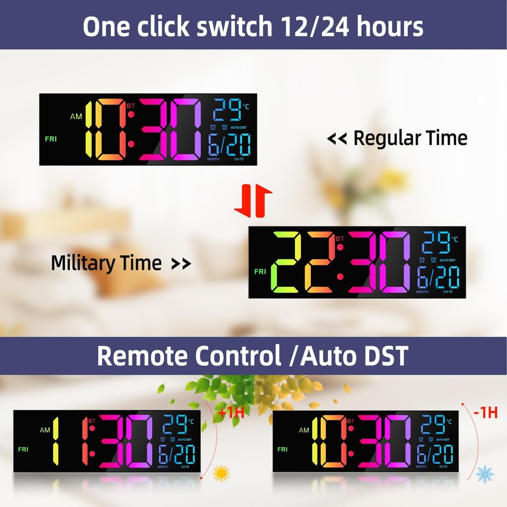 Maxstar 16.2'' Large Digital Wall Clock with Bluetooth Auto Sync, Remote Cont...