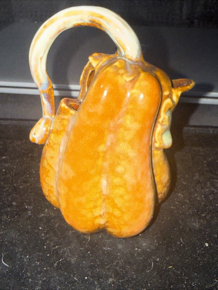 Squash Creamer Ornate Gourd Ceramic Handle