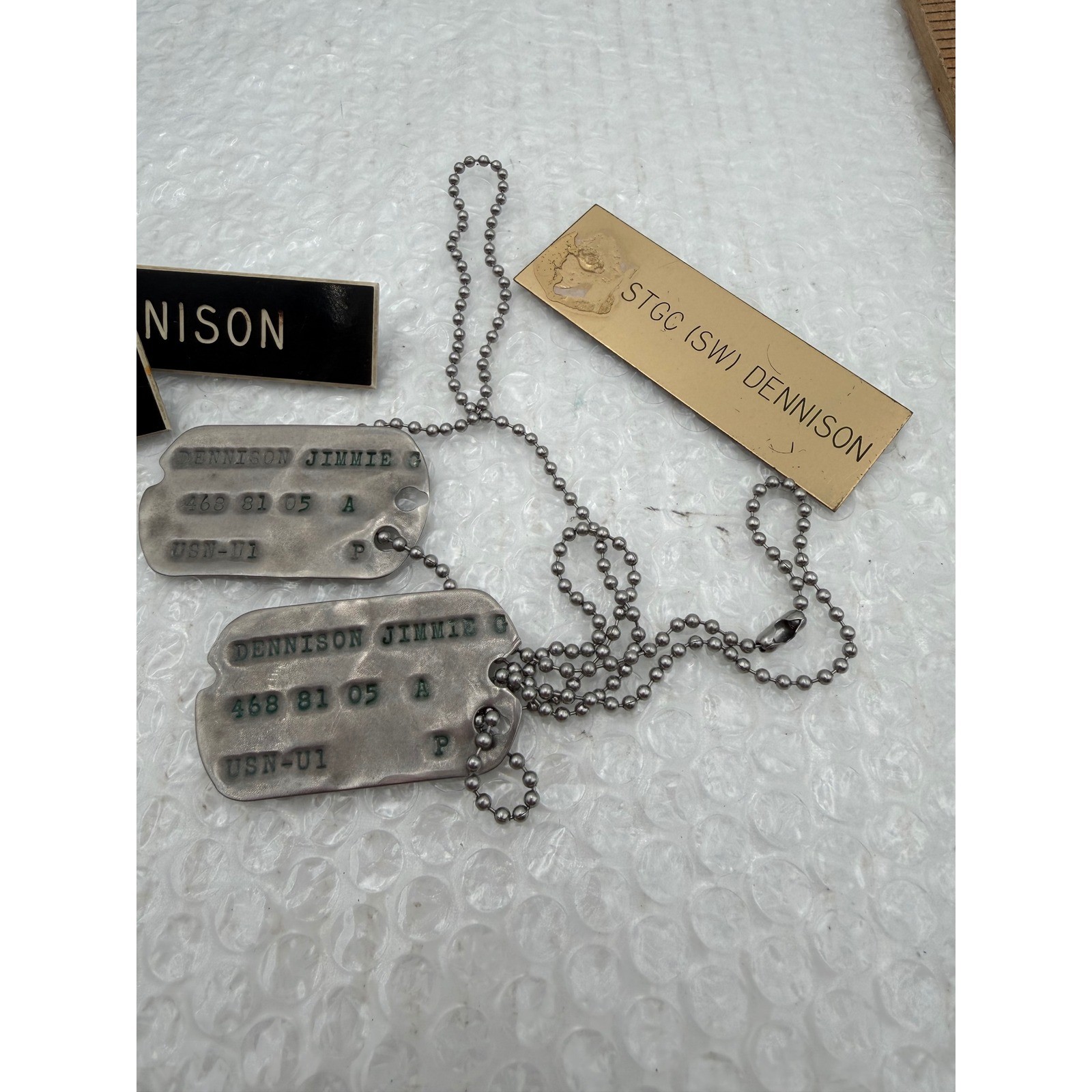US Navy Dog Tags Jimmie G Dennison 468 81 05 USN-U1 2 Piece Set D5