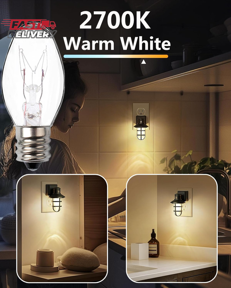 7 Watt Night Light Bulb Warm White Replacement Bulbs - E12 Window Candle Light B