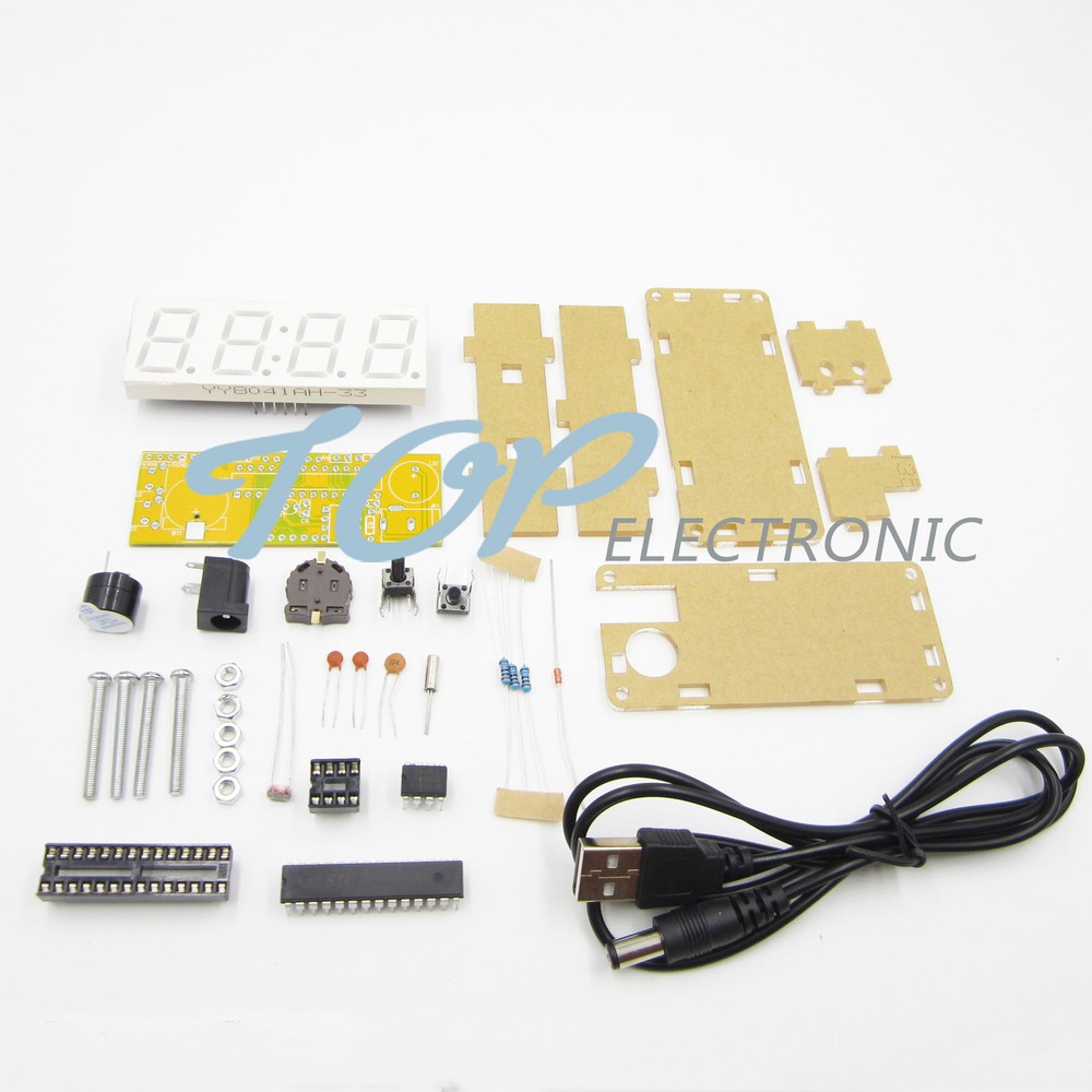 DIY Kit Red LED Electronic Clock Microcontroller Digital Clock Time Thermometer