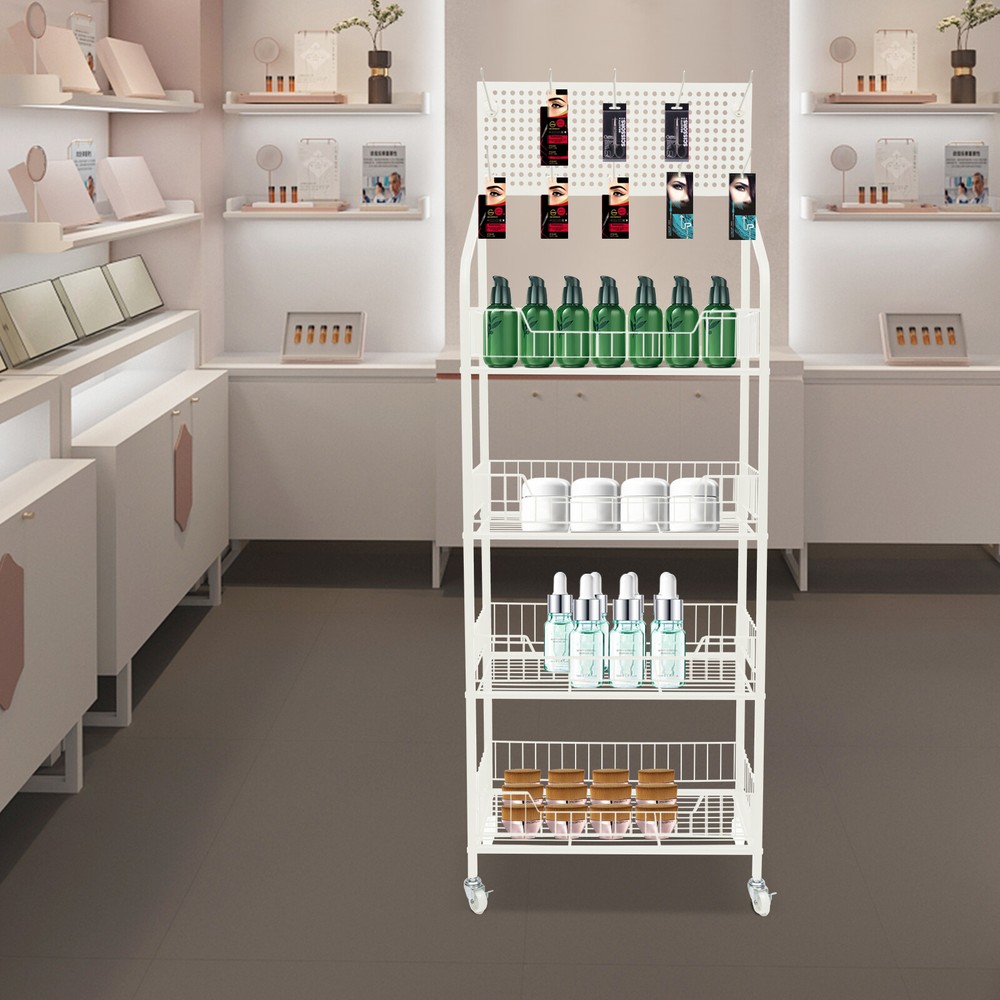 4 Tier Retail Display Rack Stand Snack Candy Display Organizer Basket Stand Cart