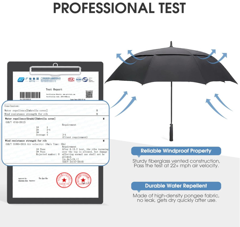 Oversize Windproof Automatic-Open Golf Umbrella, Double Canopy Design