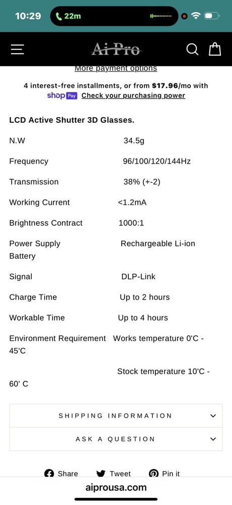 Ai Pro 3D Active Glasses Brand New