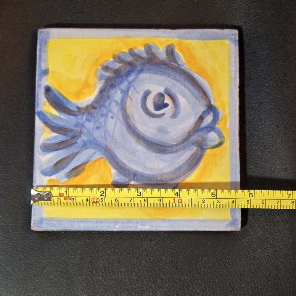 Ann Wheat Pace Blue Fish Terracotta Tile 5.75"