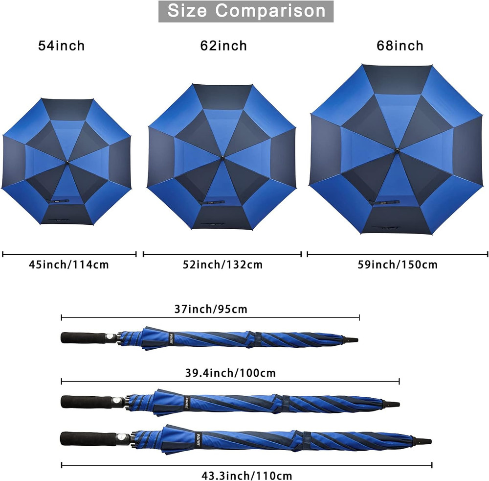 54/62/68 Inch Automatic Open Golf Umbrella Extra Large Oversize Double Canopy Ve