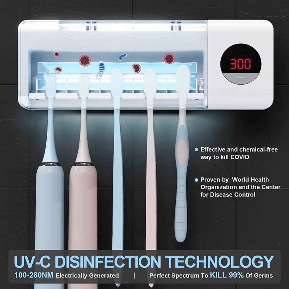HouseGem Toothbrush Holder, Timer Function, 2000mAh Rechargeable White