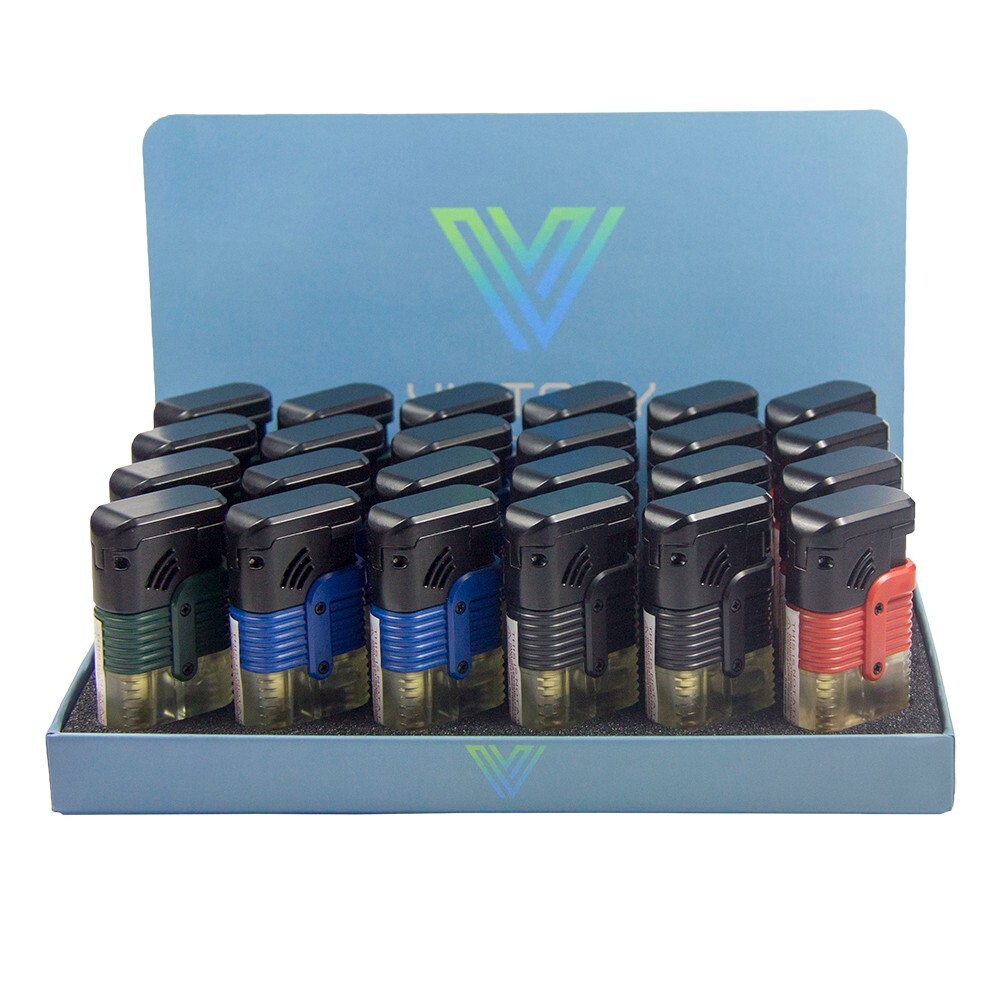 4 PACK Triple Solid &Clear Color Torch Lighter Adjustable Flame W/Cigar Puncher