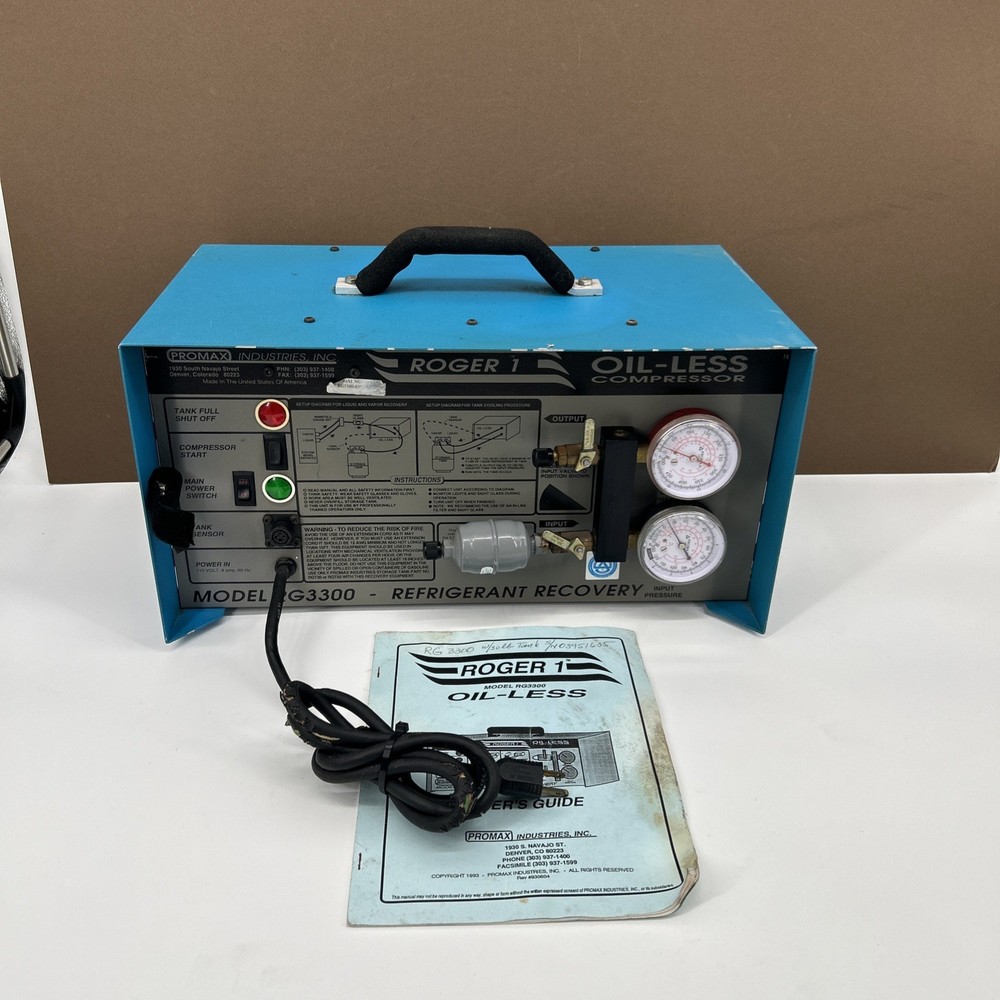 ProMax Roger 1 model RG3300 Recovery unit POWERS ON UNTESTED