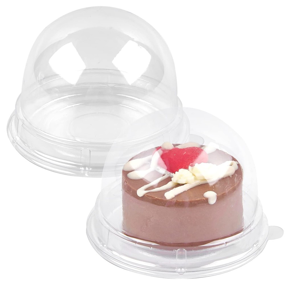 100Pcs Clear Plastic Mini Cake Boxes with Dome Lids, Mini Bundt Cake Containers