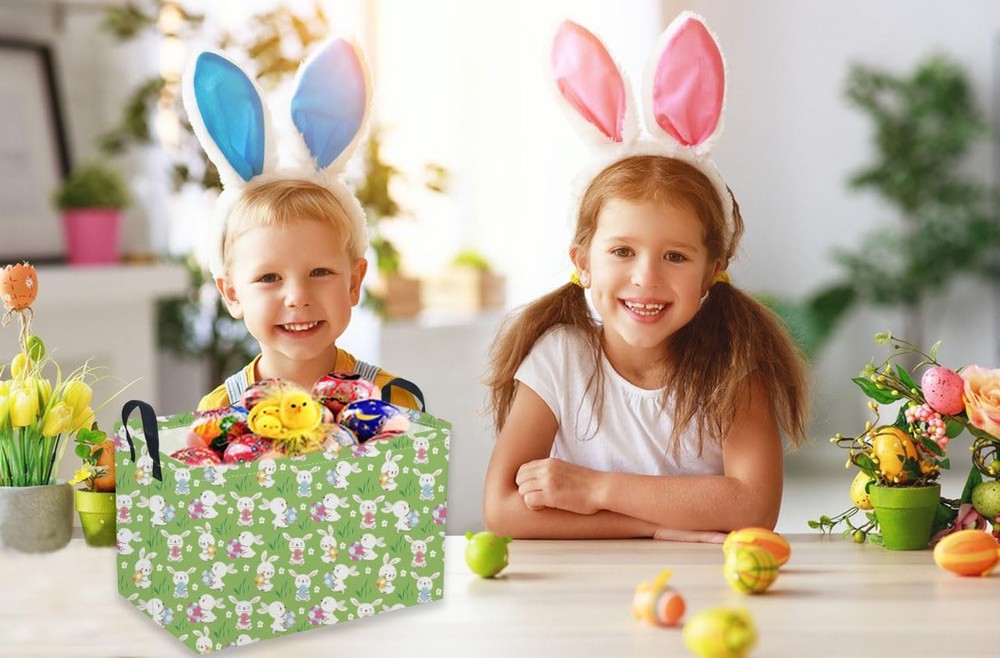 Sanjiaofen Rectangular Easter Baskets, Easket Basket for Kids.Cute Storage Ba...