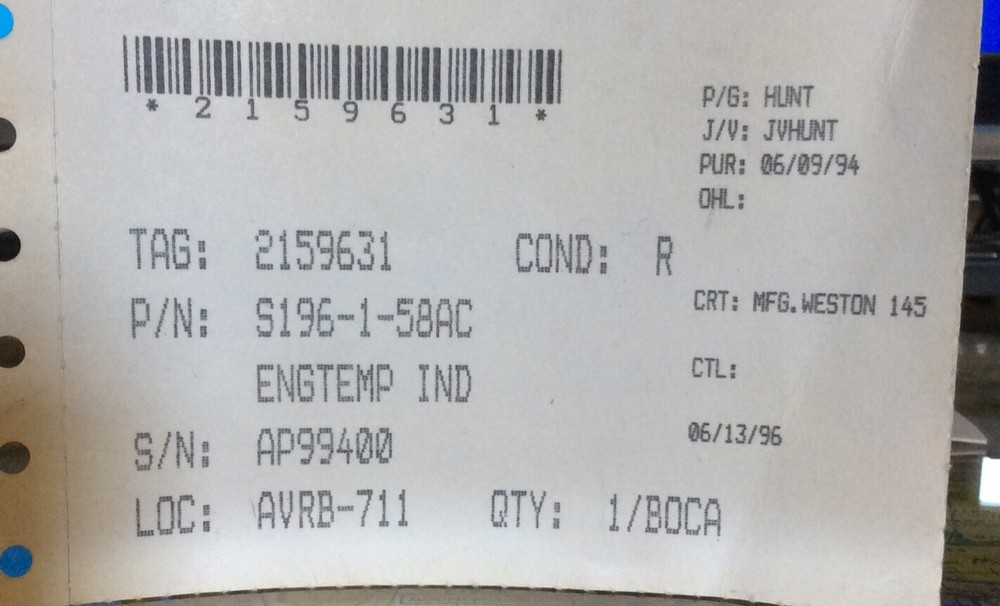 Temperature Indicator C x 100 , pn S196-1-58AC