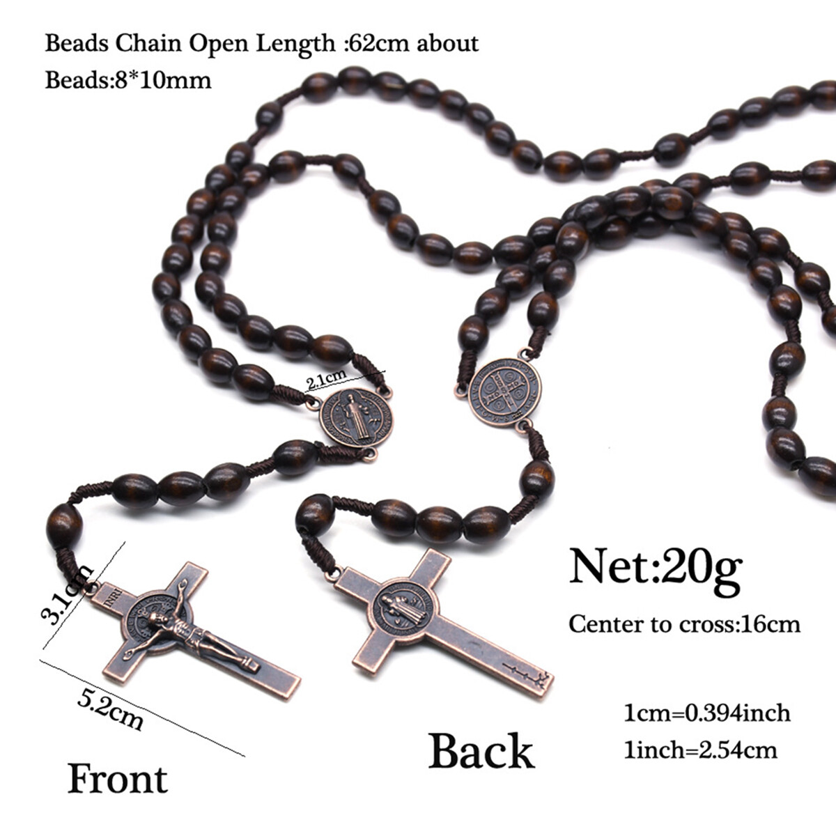 Saint St Benedict Wood Beads Rosary Prayer Crucifix Cross Jerusalem Deep Brown