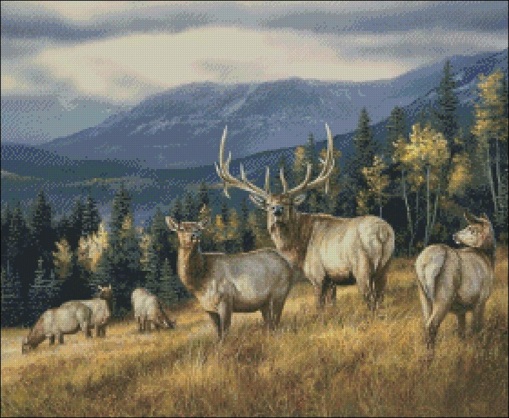 Autumn Gold Elk Herd - DIY Chart Counted Cross Stitch Patterns Needlework DMC