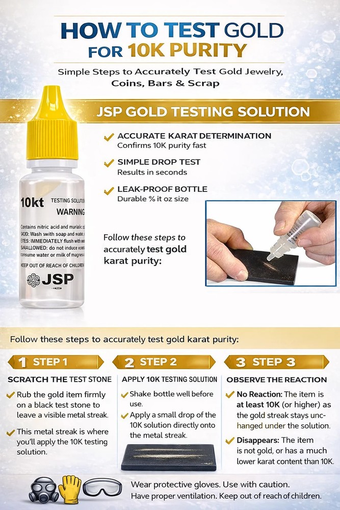 10K Gold Testing Solution – Jewelry & Scrap Gold Purity Determiner – 6