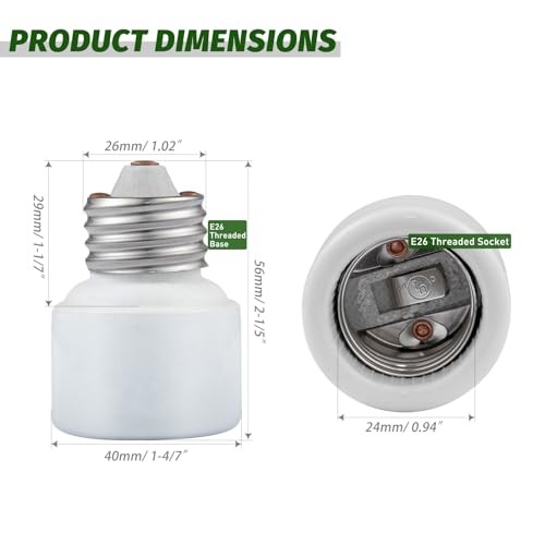 Light Socket Extender,Porcelain Socket Porcelain E26 Socket Extender / 4-Pack