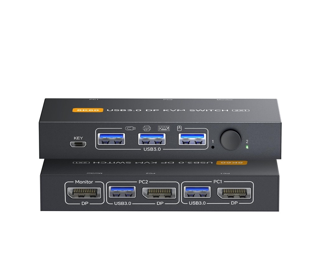 Displayport KVM Switch 1 Monitors 2 Computers 4K@144Hz USB3.0 KVM Switch for ...