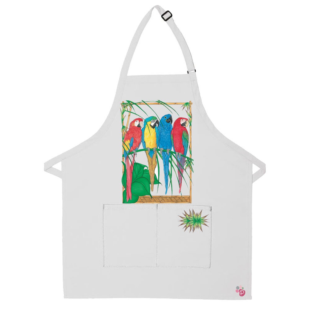 Macaw Parrot Apron Two Pocket Bib Apron with Adj Neck