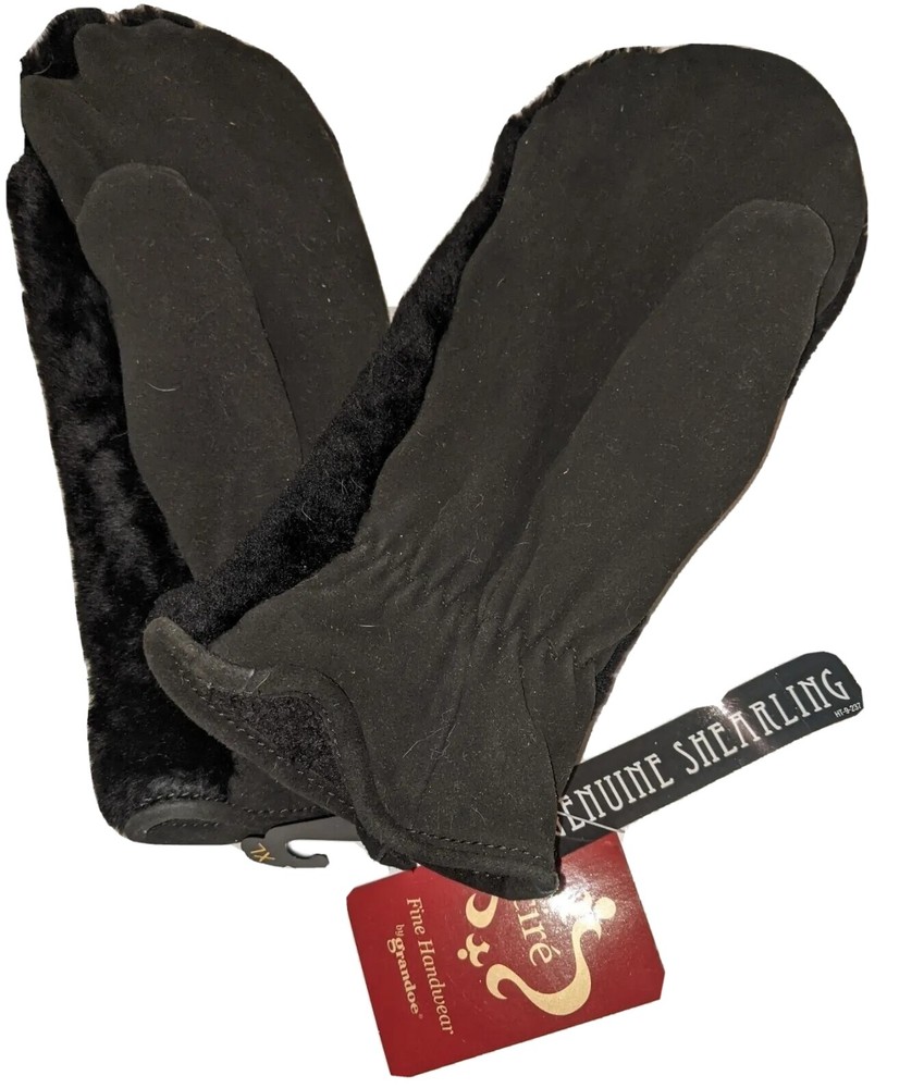 Cire Shearling Leather Mittens, XLarge,Black
