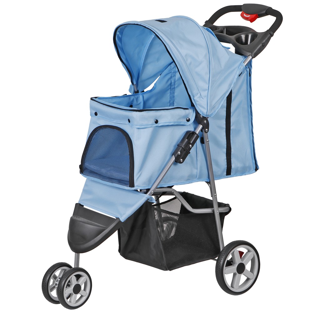 Dog Stroller 3 Wheels Pet Stroller Cat Jogger Stroller Lightweight Foldable Blue