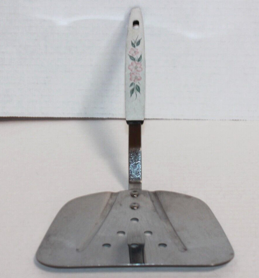 Vintage Kitchen Large Curved Spatula Apple Blossom Plastic Handle